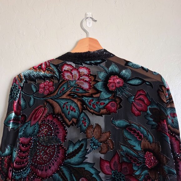 Drapers & Damons Velvet Burnout Beaded Floral Silk Cardigan Womens M Whimsigoth - Picture 10 of 12